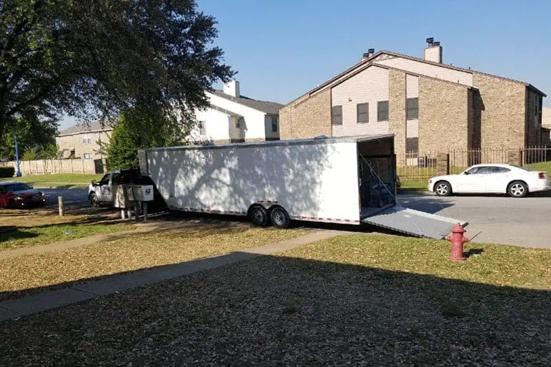 A moving truck ready to be unloaded at the destination home