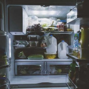 Inside view of a refrigerator full of food