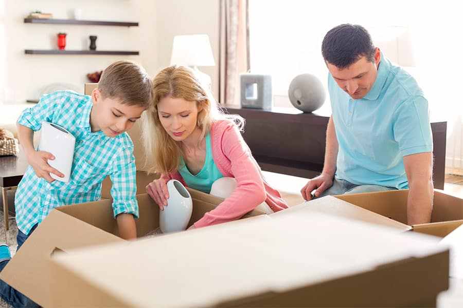 A family packing for a short-term move
