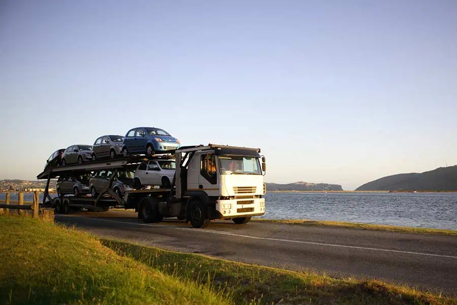 Truck transporting multiple vehicles