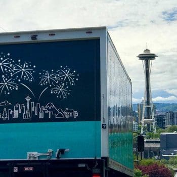 Moving truck arriving at a new city