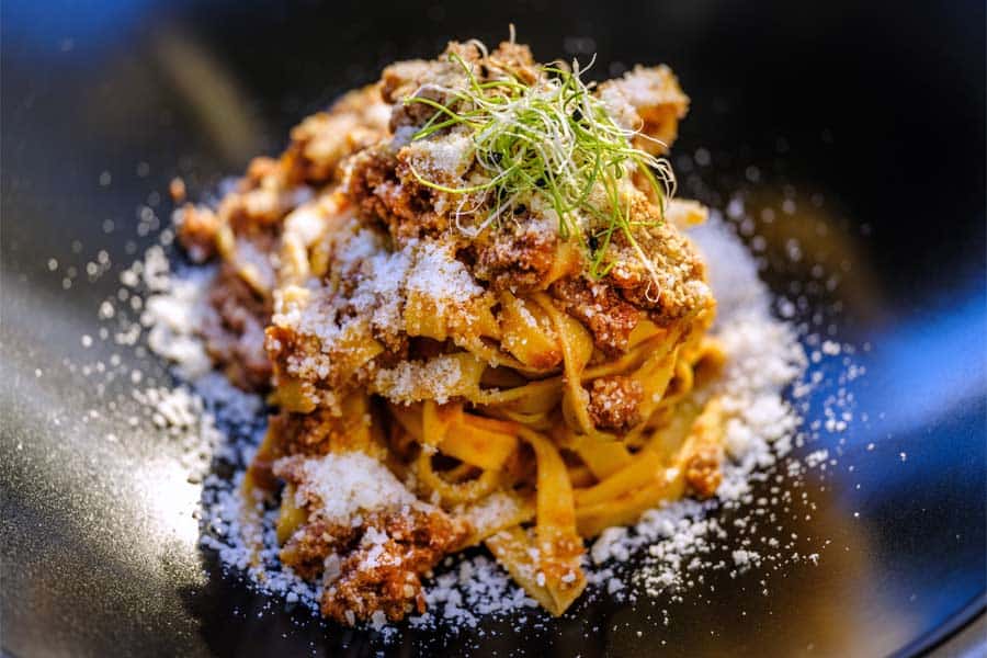 Pasta dish at an upscale restaurant